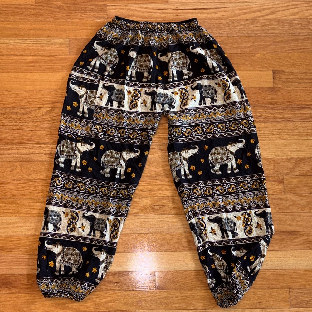 Earthbound Trading Co. Paisley Print Harem Pants - Black, Cream & Gold